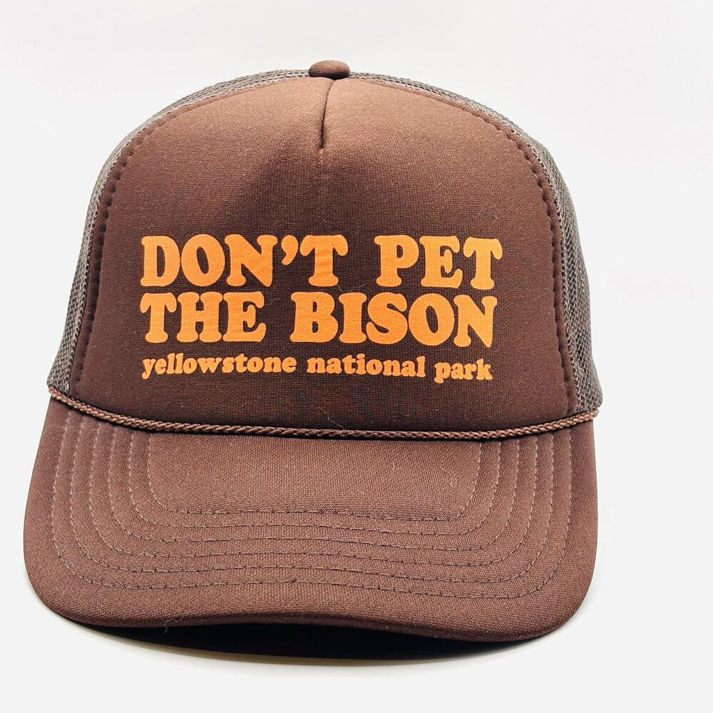 Yellowstone National Park Trucker Hat Brown Don’t Touch The Bison Funny